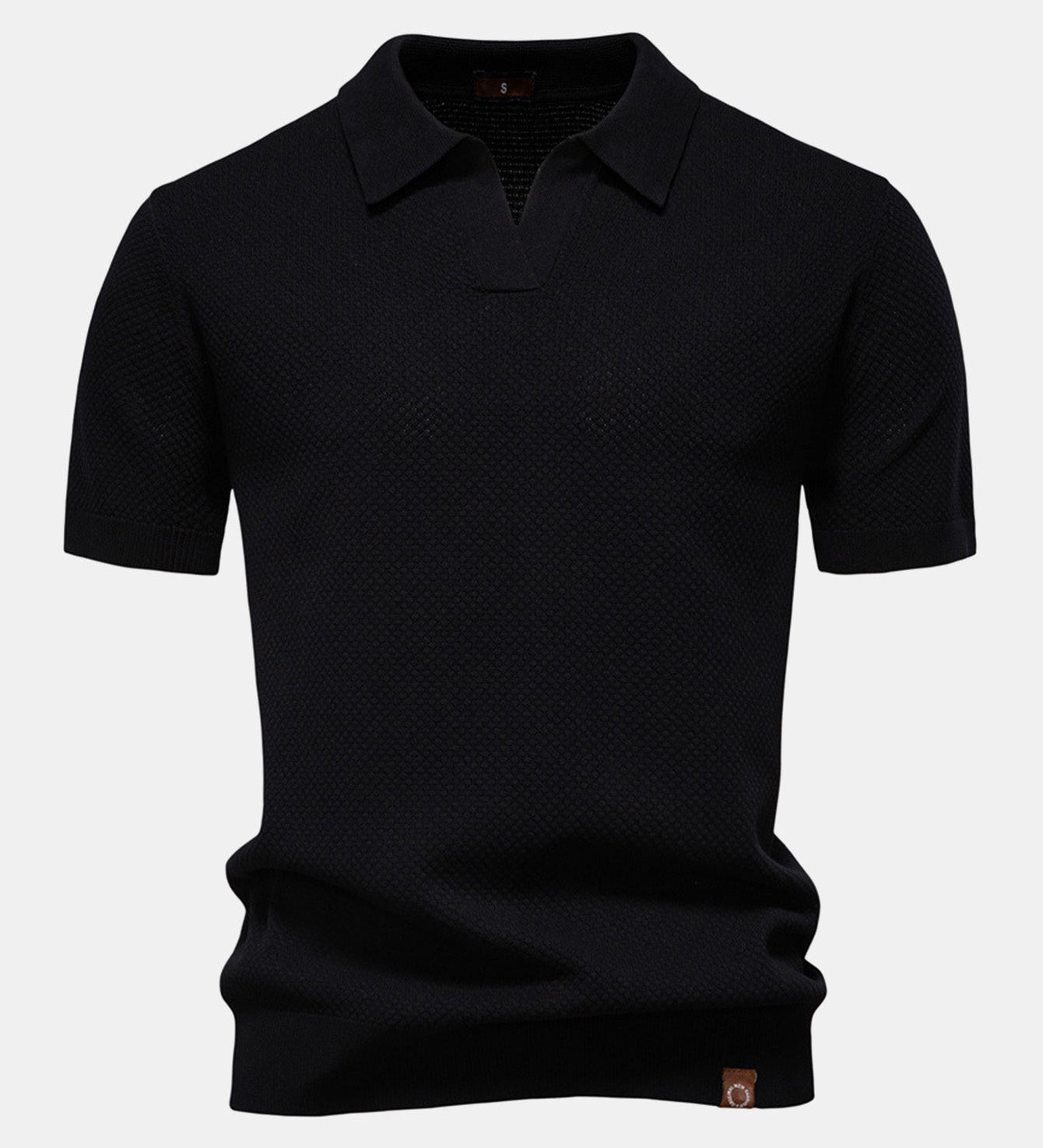 Pineapple Texture Knit V Neck Polo