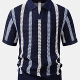 Striped Crochet V Neck Polo