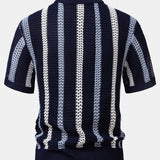 Striped Crochet V Neck Polo
