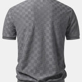 Checkerboard V-Neck Knit Polo