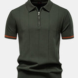 Contrast Trim Zipper Knit Polo Shirt