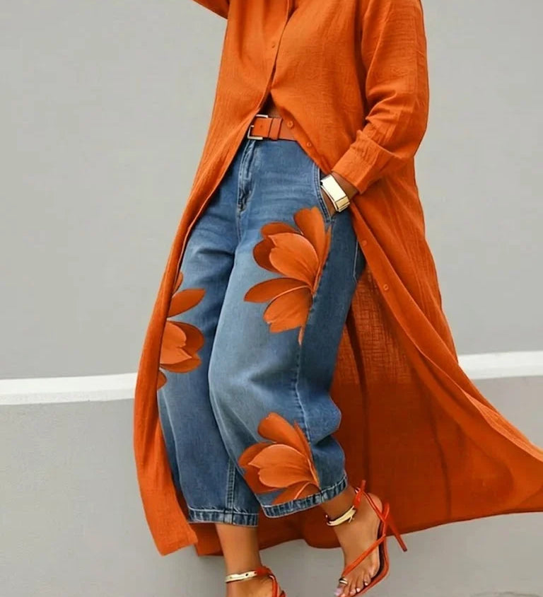 Maud – Linen and Denim Floral Shirt Dress