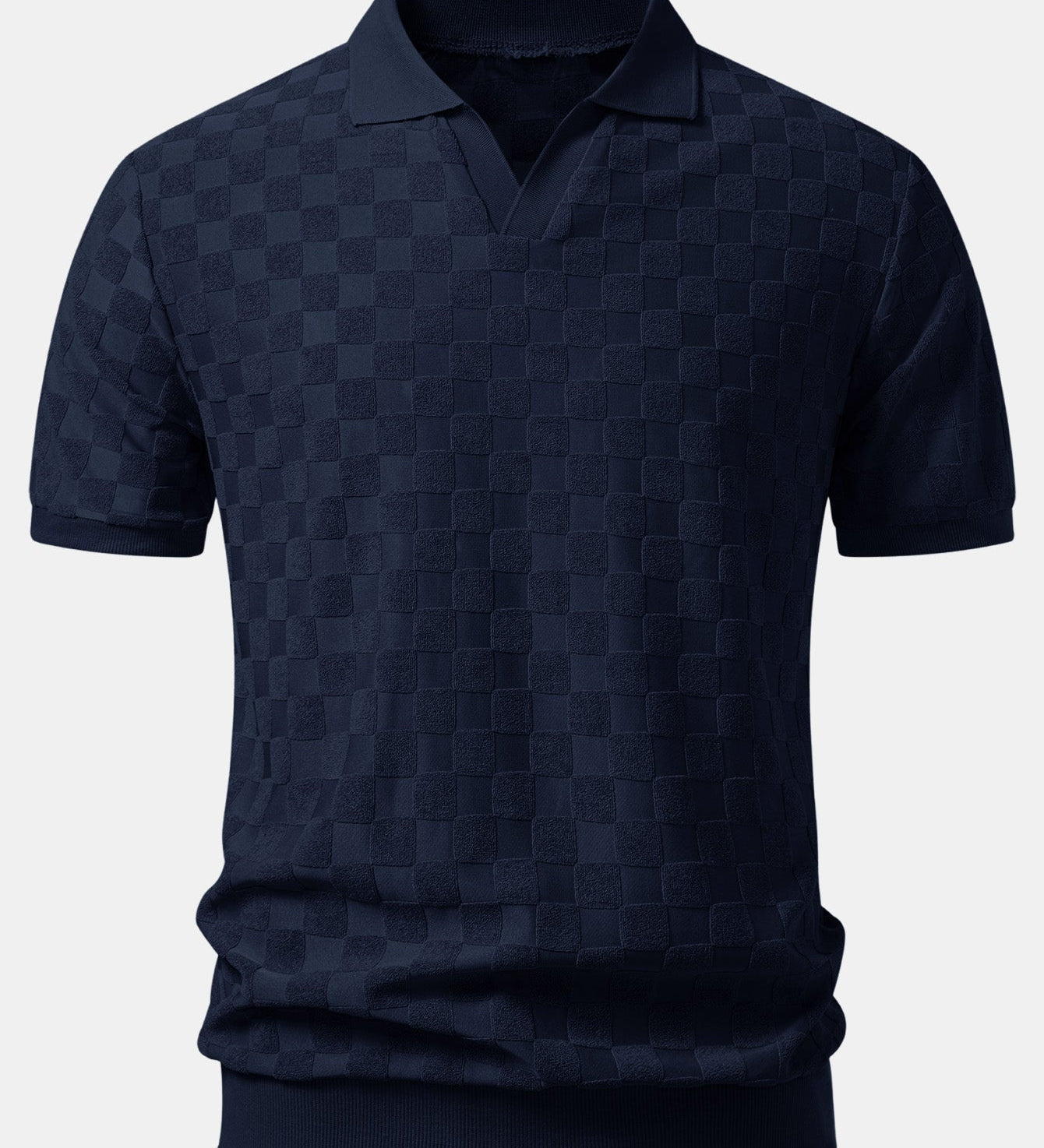Checkerboard V-Neck Knit Polo