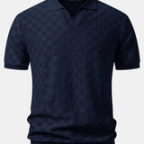 Checkerboard V-Neck Knit Polo
