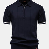 Contrast Trim Zipper Knit Polo Shirt
