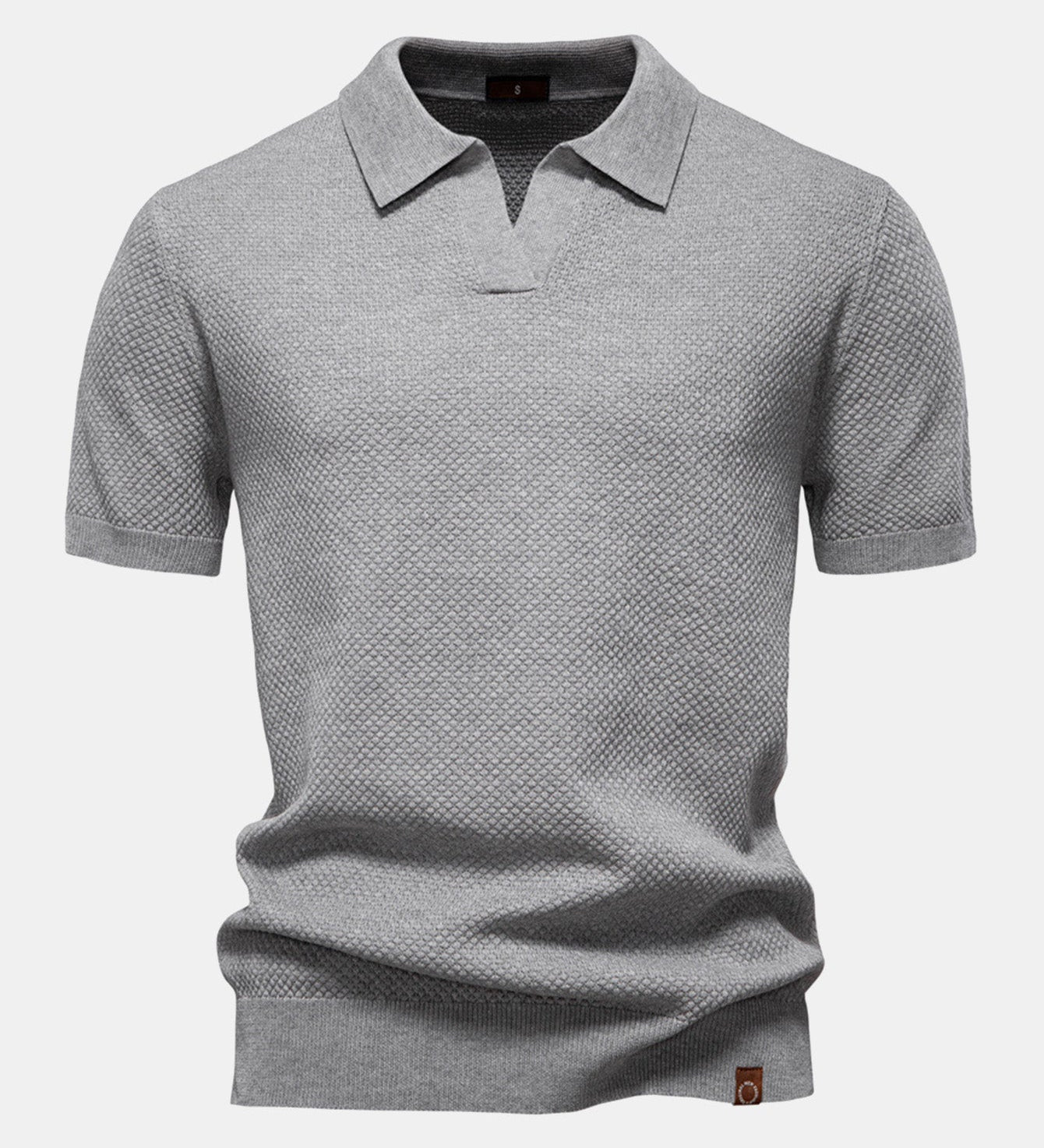 Pineapple Texture Knit V Neck Polo