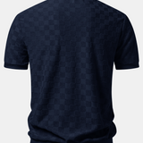 Checkerboard V-Neck Knit Polo