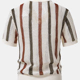 Striped Crochet V Neck Polo