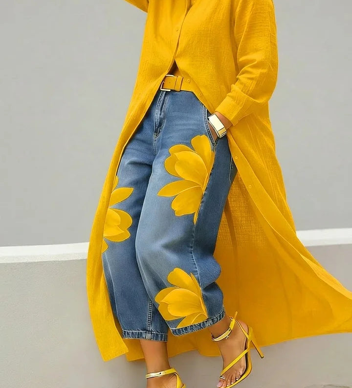 Maud – Linen and Denim Floral Shirt Dress