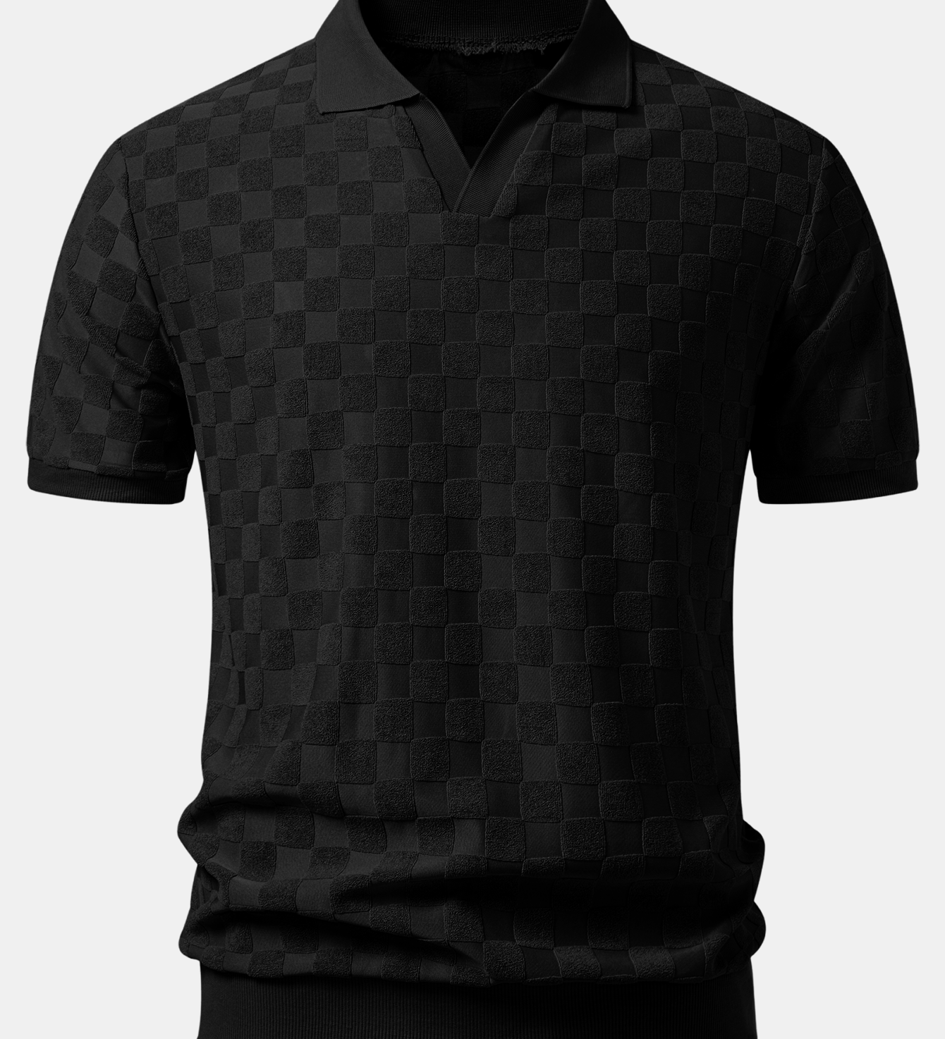 Checkerboard V-Neck Knit Polo