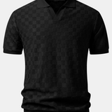 Checkerboard V-Neck Knit Polo