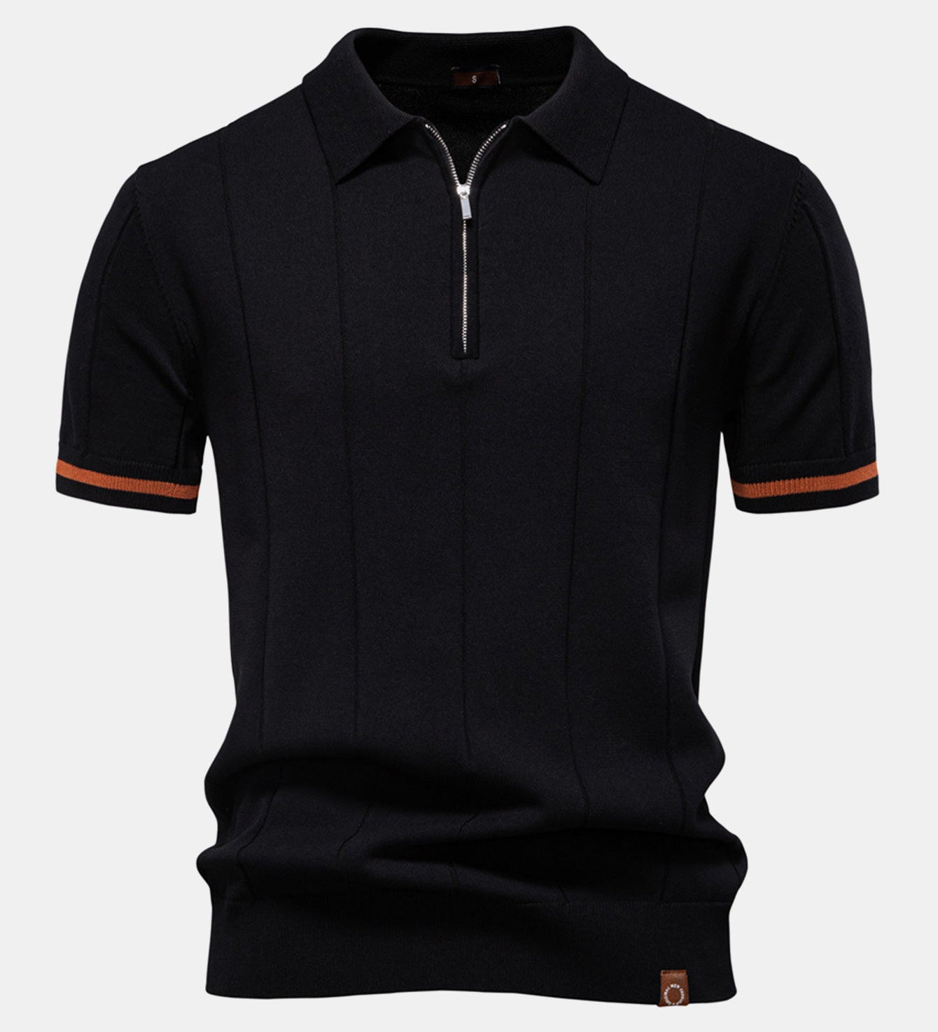 Contrast Trim Zipper Knit Polo Shirt