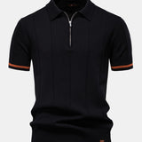 Contrast Trim Zipper Knit Polo Shirt