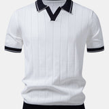 Contrast Trim Ribbed Johnny Collar Knit Polo