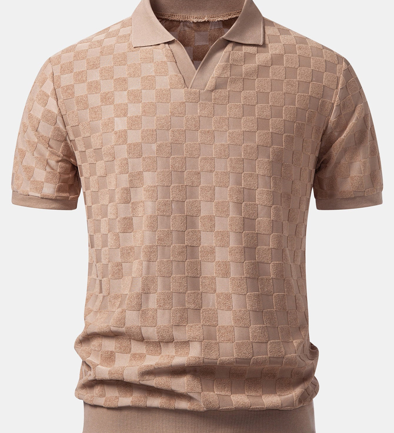 Checkerboard V-Neck Knit Polo