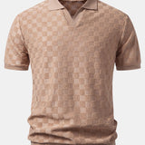 Checkerboard V-Neck Knit Polo