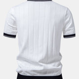 Contrast Trim Ribbed Johnny Collar Knit Polo