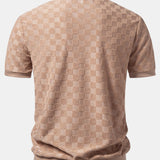 Checkerboard V-Neck Knit Polo