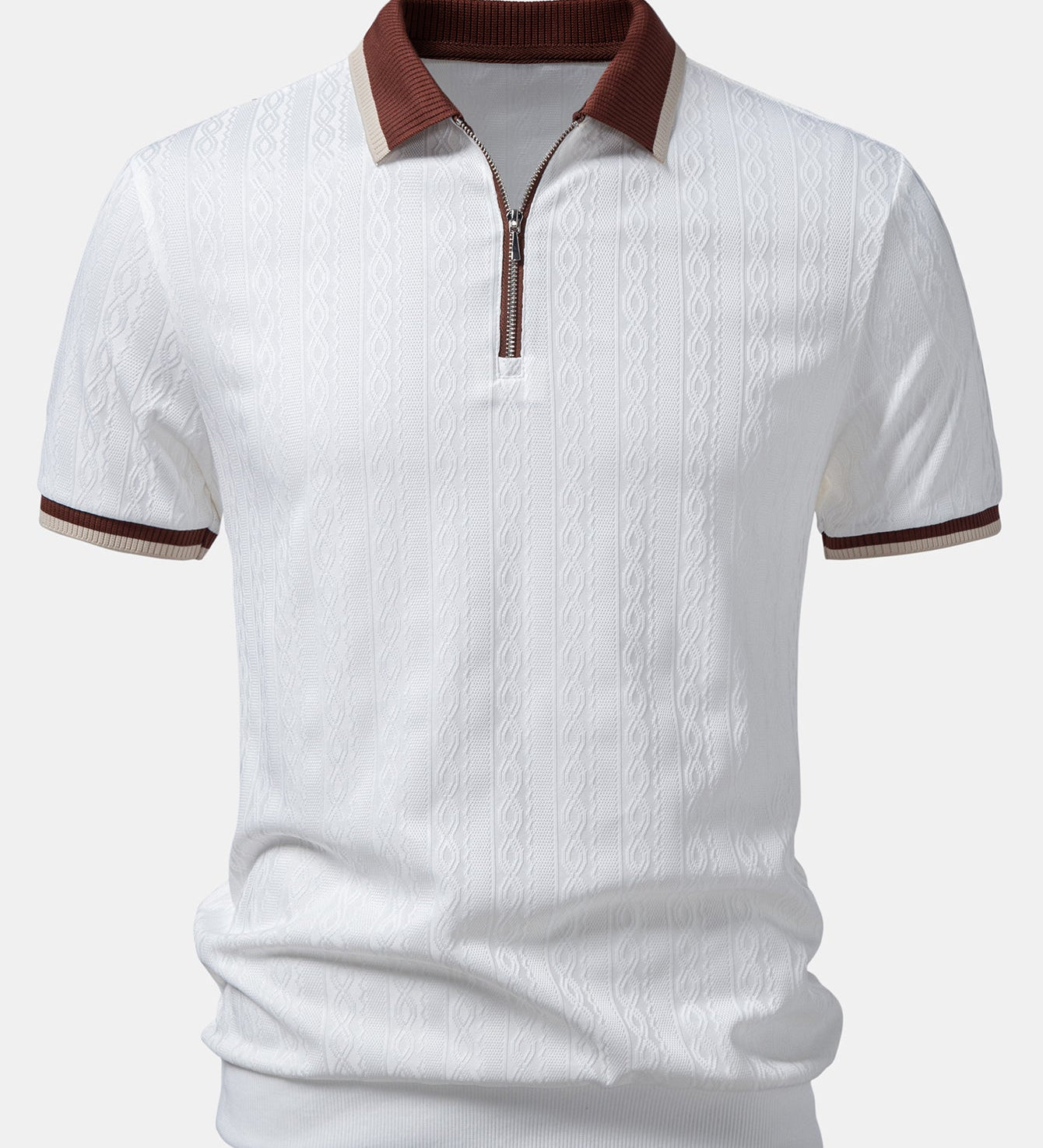 Contrast Trim Textured Zipper Knit Polo