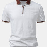 Contrast Trim Textured Zipper Knit Polo