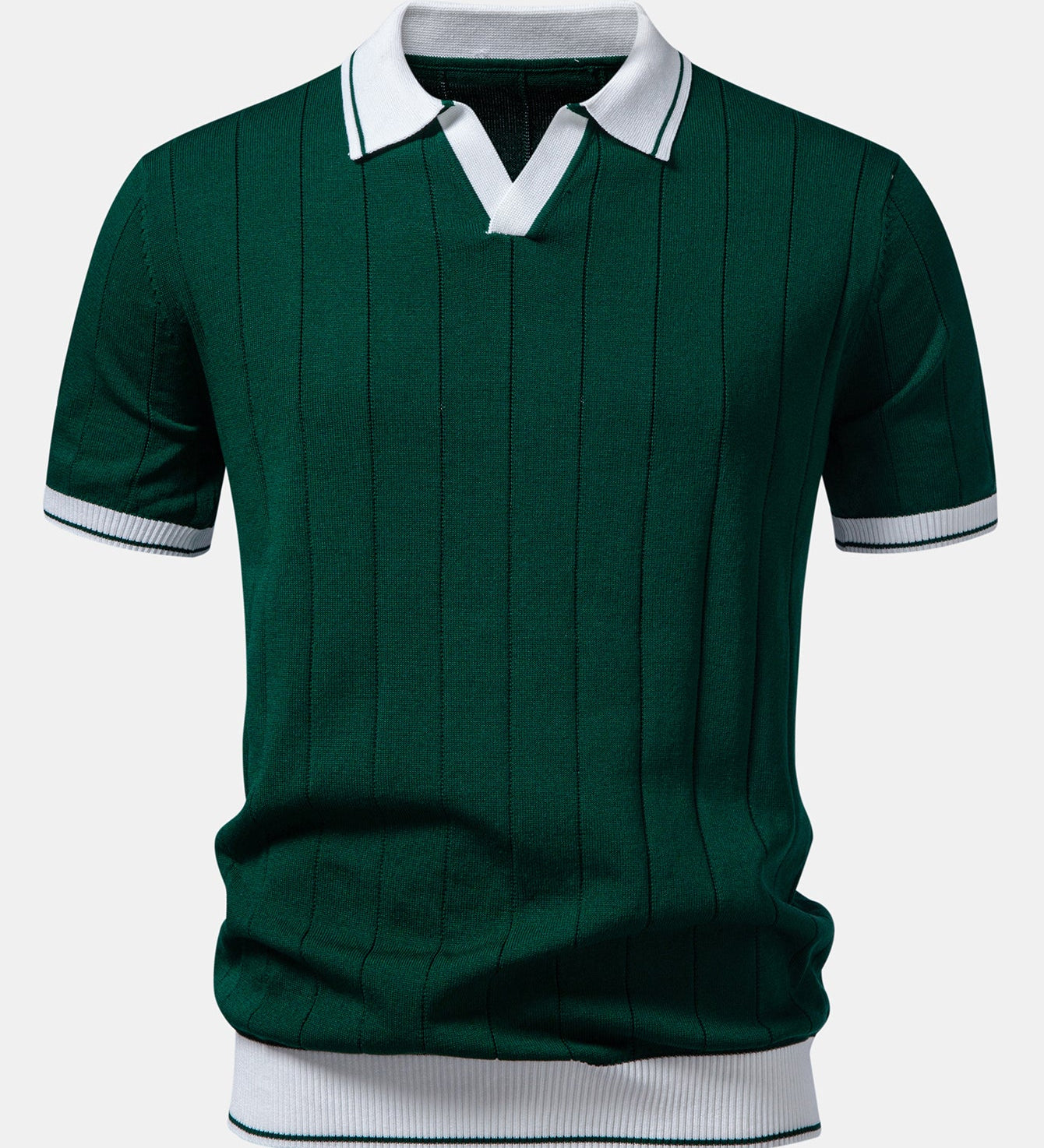 Contrast Trim Ribbed Johnny Collar Knit Polo