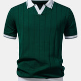 Contrast Trim Ribbed Johnny Collar Knit Polo