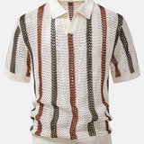 Striped Crochet V Neck Polo