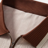 Contrast Trim Textured Zipper Knit Polo